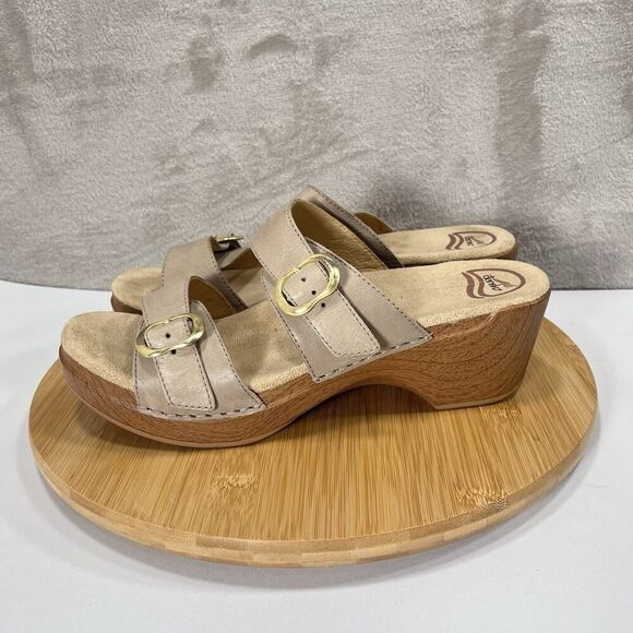 Dansko Womens Size US 12 Sophie Tan Slip On Chunky Heel Sandal Buckle Slides - Picture 3 of 8
